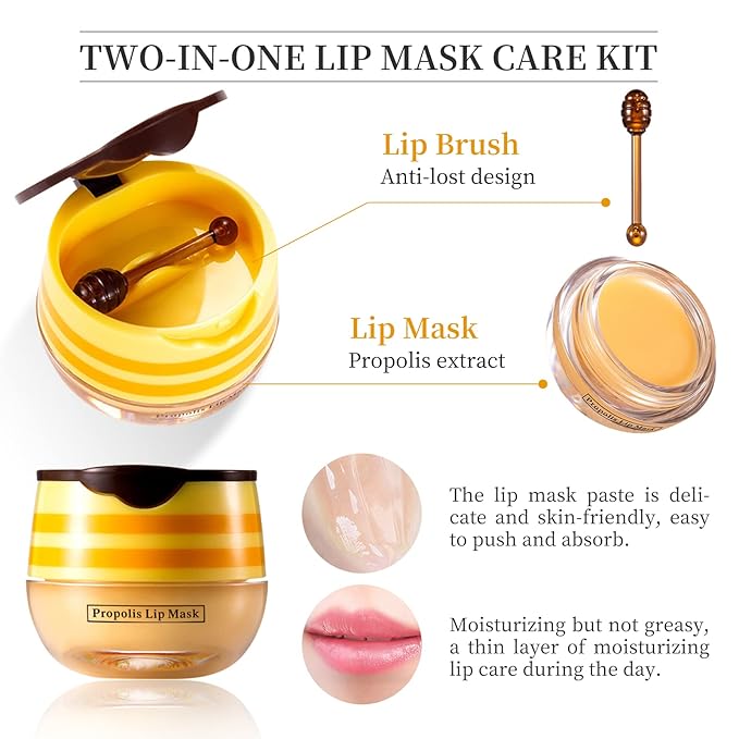 2 PCS Bee Honey Lip Balm Honey Pot, Bee Honey Lip Mask, Reduces Lip Lines, Hydrate & Moisturizing Lip Skin Care, Prevention Dry Cracked Lips, Bee Honey Lip Balm for Lip Repair Treatment-GlimoraGlow