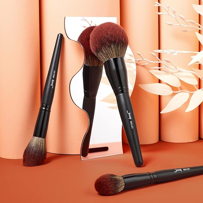 Jessup Large Face Makeup Brushes 3pcs, Premium Synthetic Powder Contour Highlighter Brush, Phantom Black T274-GlimoraGlow