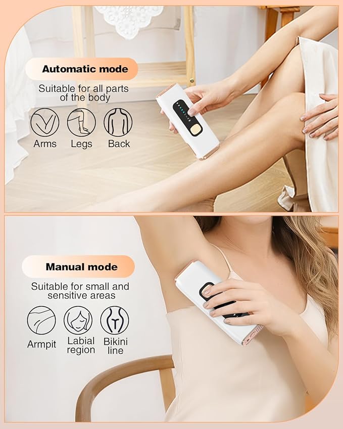 IPL Laser Hair Removal Device for Women Men at Home, Upgraded to 999,900 Flashes Permanent for Facial Legs Arms Bikini Line Whole Body Treatment (White Gold)-GlimoraGlow