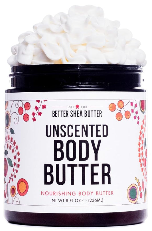Unscented Body Butter for Dry Skin | with Raw Shea Butter and Jojoba Oil | Deep Moisturizer Safe for Sensitive Skin, Non Greasy, Fragrance Free | 8 oz-GlimoraGlow