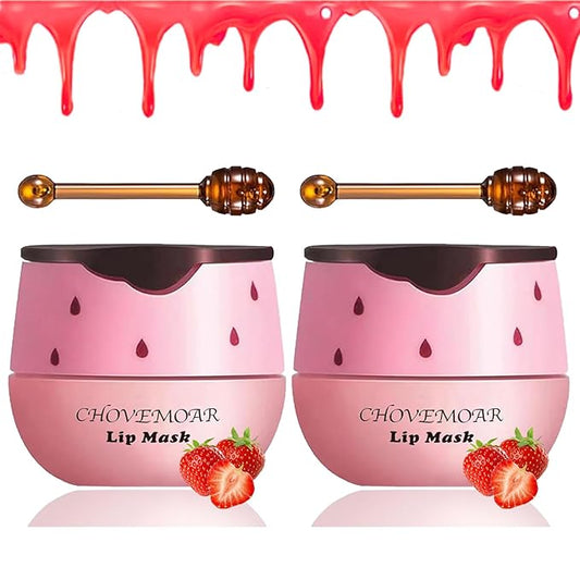 2 PCS Strawberry Lip Mask Lip Balm Honey Pot, Vitamin E & Moisturizing Propolis Sleeping Lip Mask Prevention Dry and Cracked Lip Scrubs Exfoliator (2 strawberry)-GlimoraGlow