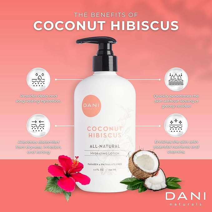 Naturals Hand & Body Lotion - Coconut Hibiscus Scented, Moisturizing & Nourishing Lotion for Dry Skin, Deep Hydration with Natural & Organic Ingredients, Paraben-Free, Vegan & Cruelty-Free, 12 Oz-GlimoraGlow