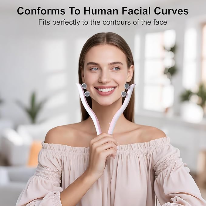 2025 Multi-Functional Face Lifting Device, V Roller Face Lift, Tightening, Skin Care, Double-Sided Roller Design, Type-C Fast Charging, Portable Beauty Device with 3 Adjustable Settings (White)-GlimoraGlow