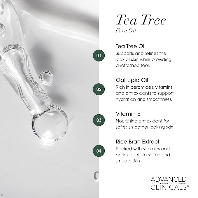 Advanced Clinicals Tea Tree Oil For Skin Facial Serum | Tea Tree Serum For Face With Vitamin E + Botanicals To Help Improve Appearance Of Large Pores & Skintone For Smoother Looking Skin, 1.8 Fl Oz-GlimoraGlow
