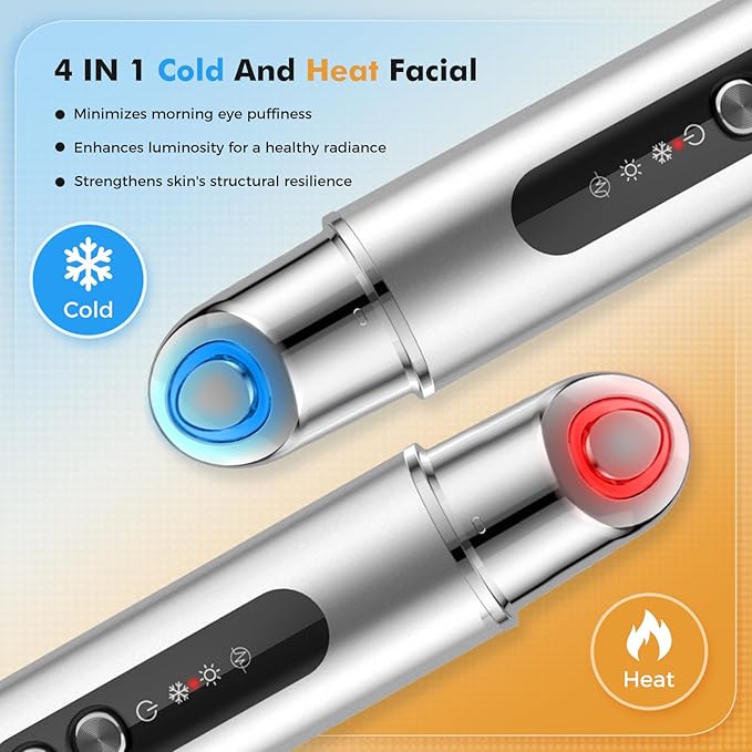REDLOOK Depuffing Wand - Multi-Mode Cold & Heat Eye with Massager,At Home Face Roller Tool, Beauty Wand for Puffiness Reduction, Dark Circles, and Let The Skin Be Full of Radiance - Silver-GlimoraGlow