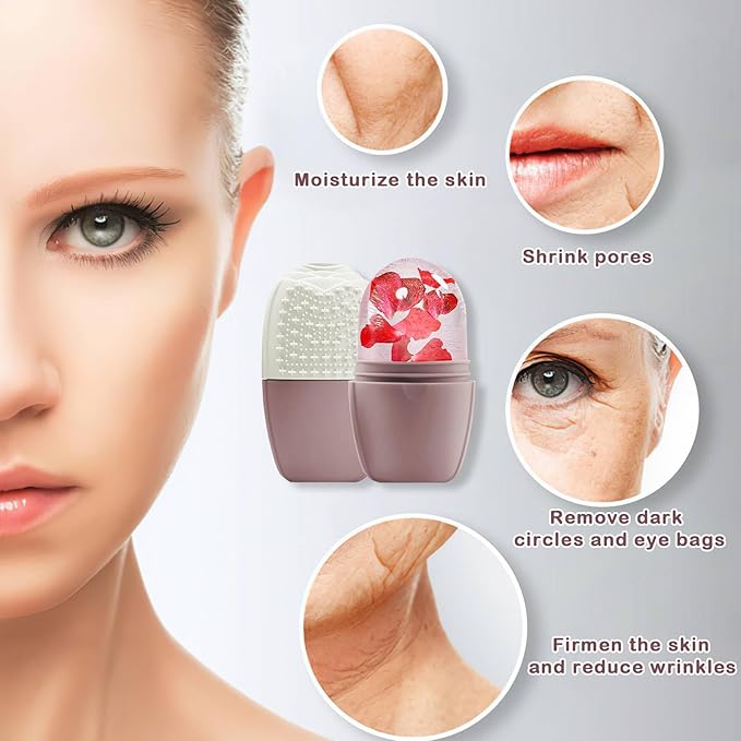 XHJRI Ice Face Roller Massager,Ice Cube Roller for Face, Eyes and Neck Naturally Conditioning and Skin Care,De-Puff Eye Bags,Reduce Migraine Pain,Reusable Massage Silicone Ice Mold (New Brown)-GlimoraGlow