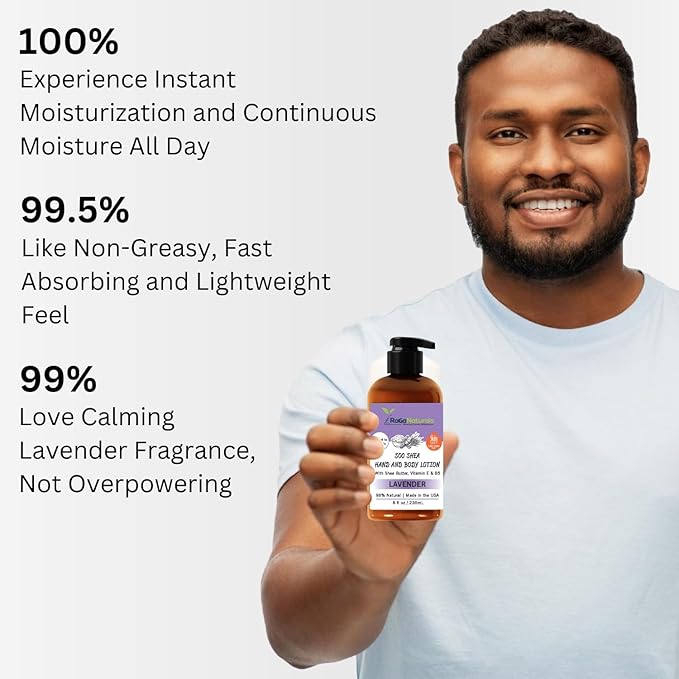 RaGaNaturals Lavender Shea Butter Hand and Body Lotion, 8 Fl Oz - Moisturizing, Plant-Based, Vegan, with Argan, Avocado Oil & Vitamin E-GlimoraGlow