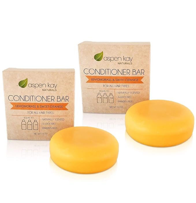 Solid Lemongrass & Sweet Orange Conditioner Bar, Natural & Organic, For All Hair Types Including Frizzy, Sulfate-Free & Cruelty-Free, 2.3 Ounce (2-Pack)-GlimoraGlow