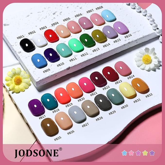 JODSONE 32 Colors Gel Nail Polish Set Same Color Same Bottle No Wipe Base Top Matte Glitter Coat Professional Choice-GlimoraGlow