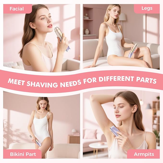 2 in 1 Bikini Trimmer for Women, Dual Head Electric Razor, IPX7 Waterproof Wet/Dry Use Women Electric Shaver, Painless Body Facial Hair Remover for Bikini Legs Arm Underarm, (Lavender)-GlimoraGlow