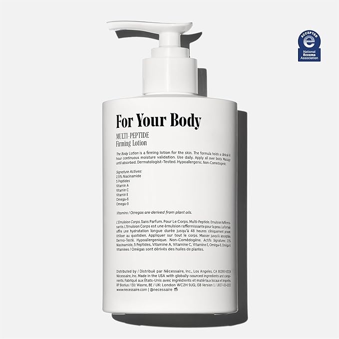 Nécessaire The Body Lotion with Pump. Fragrance-Free. Multi-Peptide Firming Lotion to Moisturize, Firm, Strengthen. 2.5% Niacinamide, Vitamin C/E + Omega 6/9. 450ml / 15.2 fl oz-GlimoraGlow