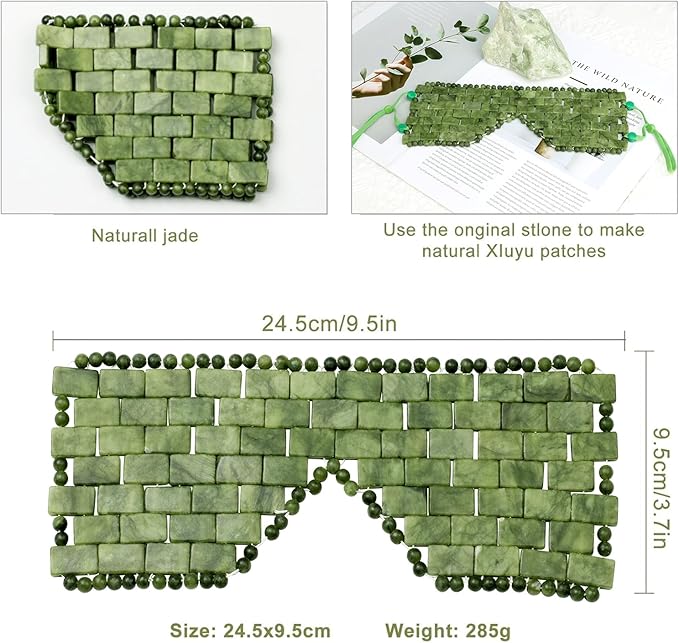 Jade Eye Mask, 2Pcs Large Facial Cooling Mask with 100% Real Jade for Hot & Cold Therapy,Green Jade Facial Eyes Sleeping Mask Relief Eye Cover by LazyGa-GlimoraGlow