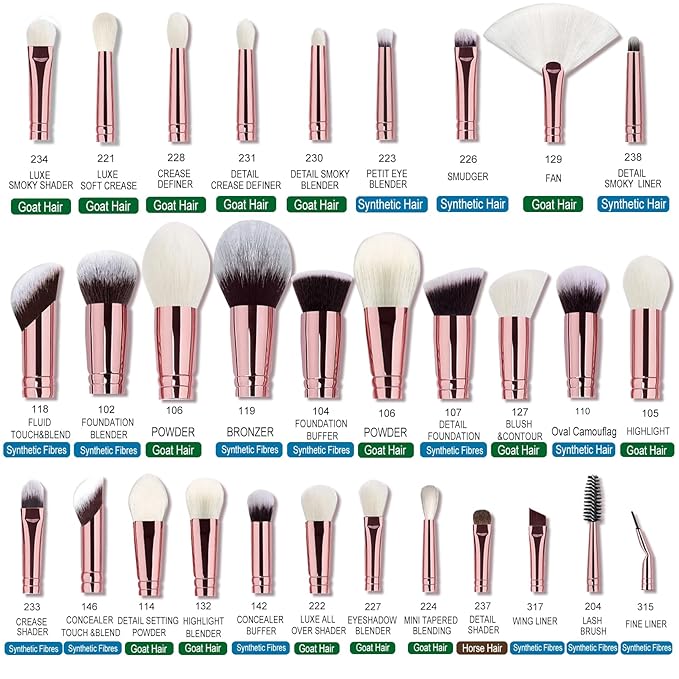 Pro makeup Artist Brushes Set 32Pcs Luxury Goat Hair Horse hair Makeup Brush Set eye and face brushes for every possibility By Bueart Design (Pearl White)-GlimoraGlow