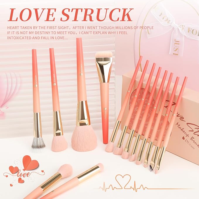 DUcare Makeup Brushes Set 14Pcs Love Struck Makeup Brush Set Premium Synthetic Kabuki Foundation Blending Face Powder Blush Concealers Eye Shadows Brushes-GlimoraGlow