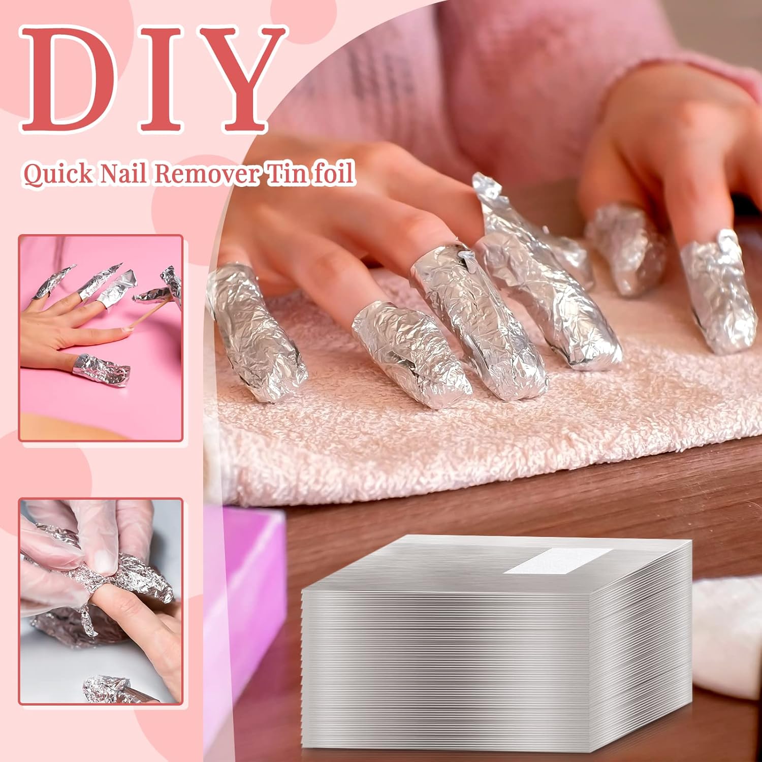 1000 Pcs Polish Remover Foil Wraps with Pre Attached Lint Pad for Removing, Silver-GlimoraGlow