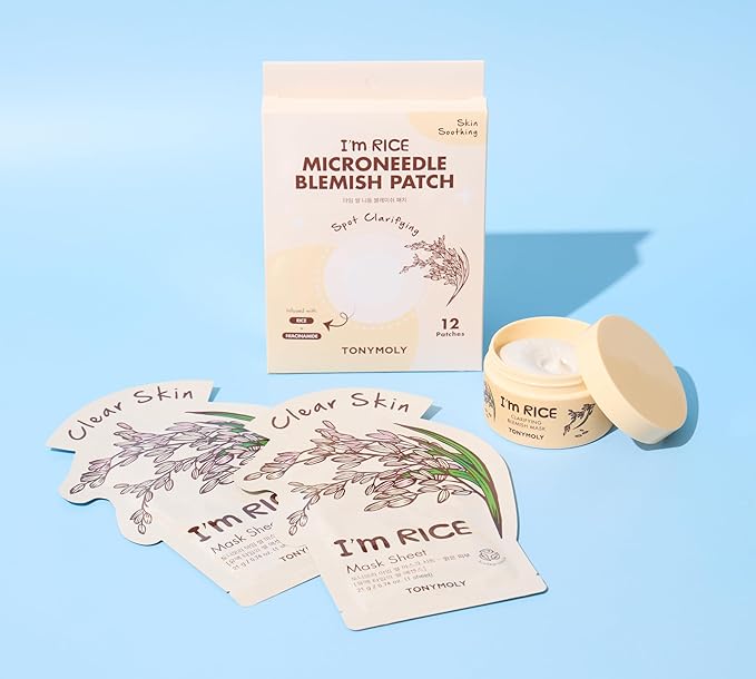 TONYMOLY I'm Rice Clarifying Skincare Set – 3-Step Face Care for Clear, Hydrated Skin – Includes Enzyme Powder Cleanser, Blemish Mask & Nourishing Sheet Masks – Gentle Exfoliation & Oil Control-GlimoraGlow