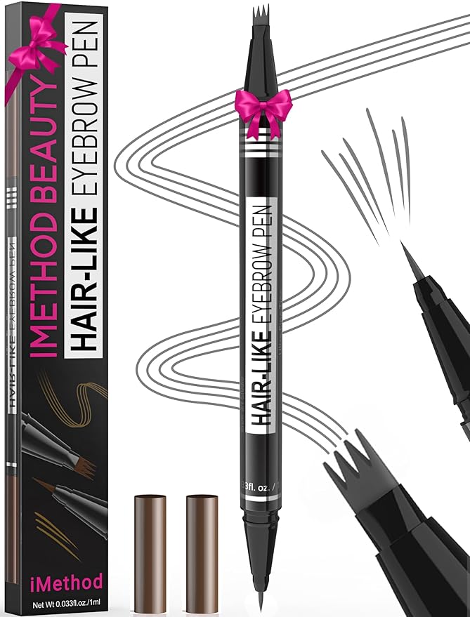 iMethod Microblading Eyebrow Pen - Eyebrow Pencil Magical 2-in-1 Dual-Ended Eye Brow Pencils for Women with 4-Fork-Tip & Precise Brush-Tip Create Natural Hair-Like Brows, Last All-Day, Grey-GlimoraGlow