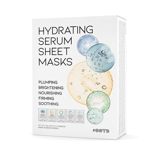 Hydrating Sheet Mask Starter Kit Variety Pack for Skin Care, Dry, Ance, Sensitive Skin, Korean Vegan Facial Sheet Mask for Men & Women, Collagen, Cica, Ceramide, Hyaluron, Retinol 5EA-GlimoraGlow