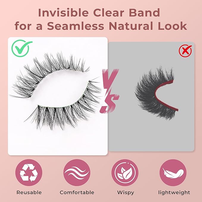 Wispy Lashes - Natural False Eyelashes Strip Lashes with Clear Band for Daily Wear 7 Pairs Cat Eye Lashes 12mm Reusable Fake Lashes That Look Like Extensions-GlimoraGlow