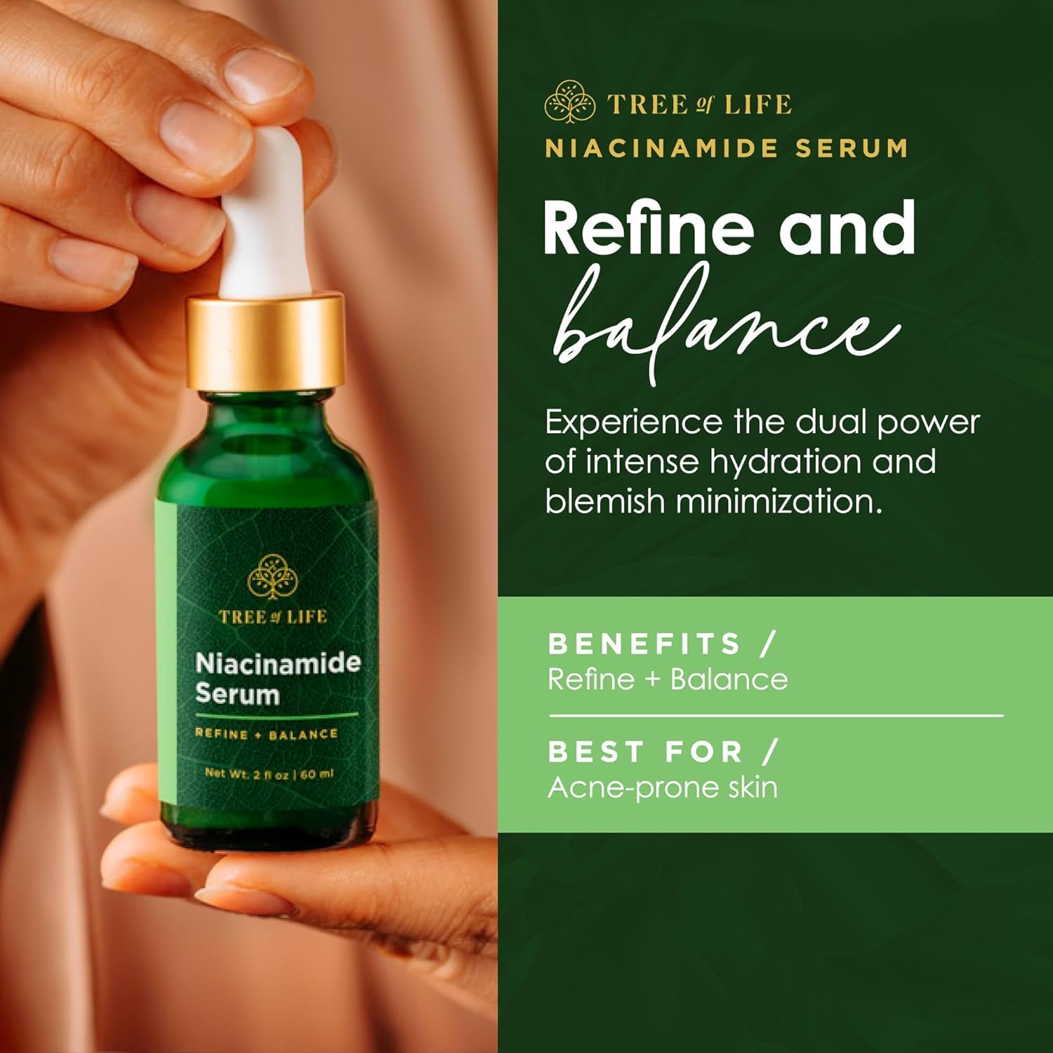 Tree of Life Beauty Niacinamide Vitamin B3 Serum, Hydrating Face Oil for Dark and Age Spots, Tightens Pores, Facial Serums for Sensitive Skin Care with Hyaluronic Acid and Vitamin E, 2 Fl Oz-GlimoraGlow