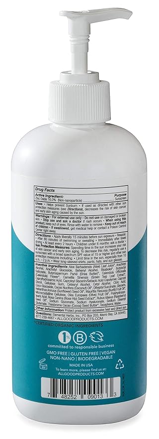 All Good Sport Mineral Sunscreen Lotion - Coral Reef Friendly, Water & Sweat Resistant, Face & Body, UVA/UVB Broad Spectrum SPF 30+ (16 oz Pump)-GlimoraGlow