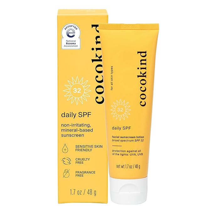 Cocokind Daily SPF, Mineral Face Sunscreen with Zinc Oxide, SPF 32, Reef Safe, Unscented, All Skin Types, Non-Toxic, Cruelty Free, 1.7 fl oz-GlimoraGlow