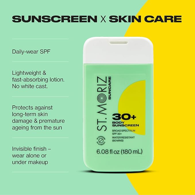 St Moriz Suncare SPF - Sunscreen - Water Resistant Sunscreen Moisturizing Lotion + Vitamin E - Oxybenzone & Octinoxate Free - Vegan - Body, 30, Sun Protection Factor (SPF)-GlimoraGlow
