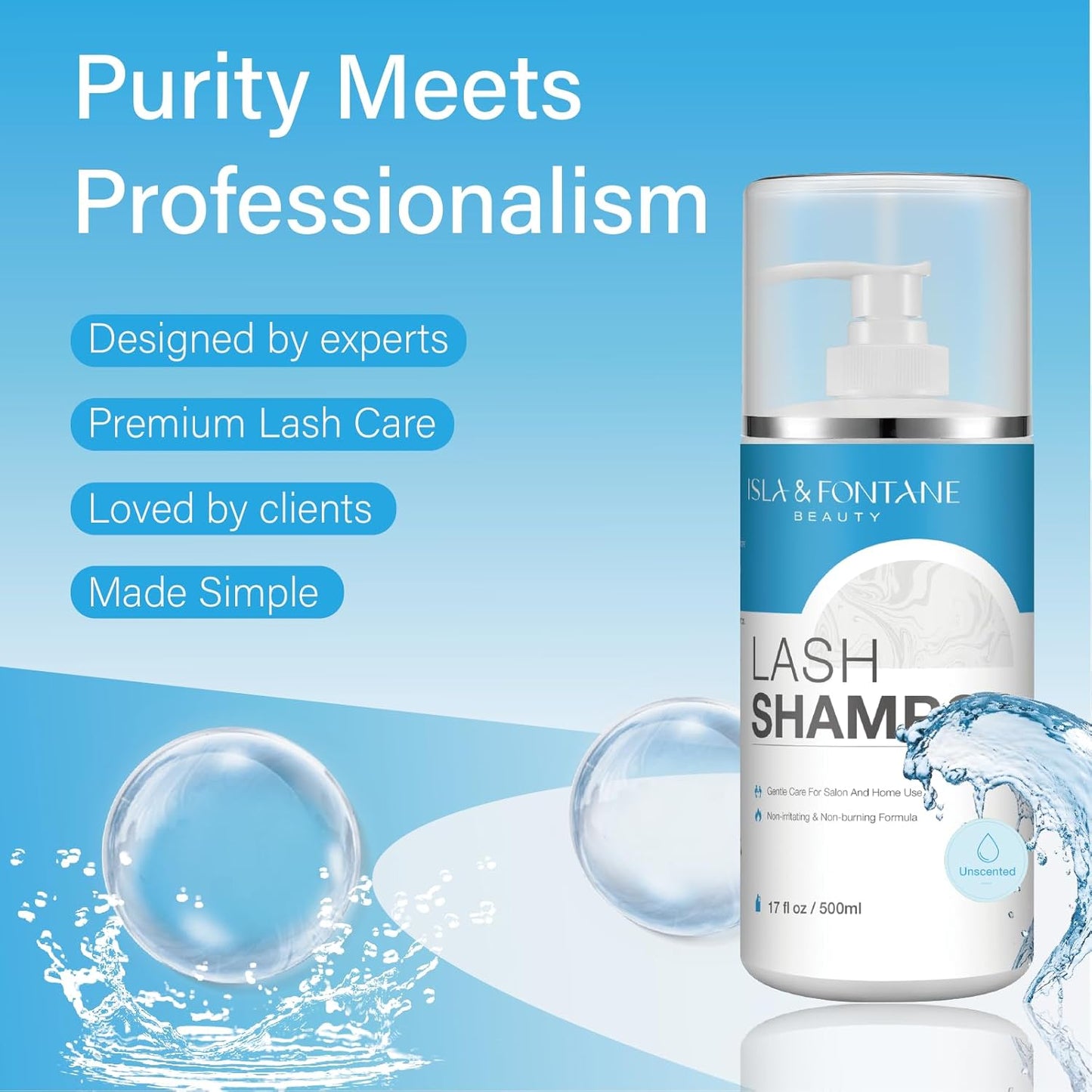 Isla & Fontane Lash Shampoo Bulk – Multi-Scent Series – 17 fl oz / 500ml | Gentle Eyelash Cleanser for Lash Extensions | Non-Irritating | Professional Lash Bath Foam For Salon And Home Use (Unscented)-GlimoraGlow