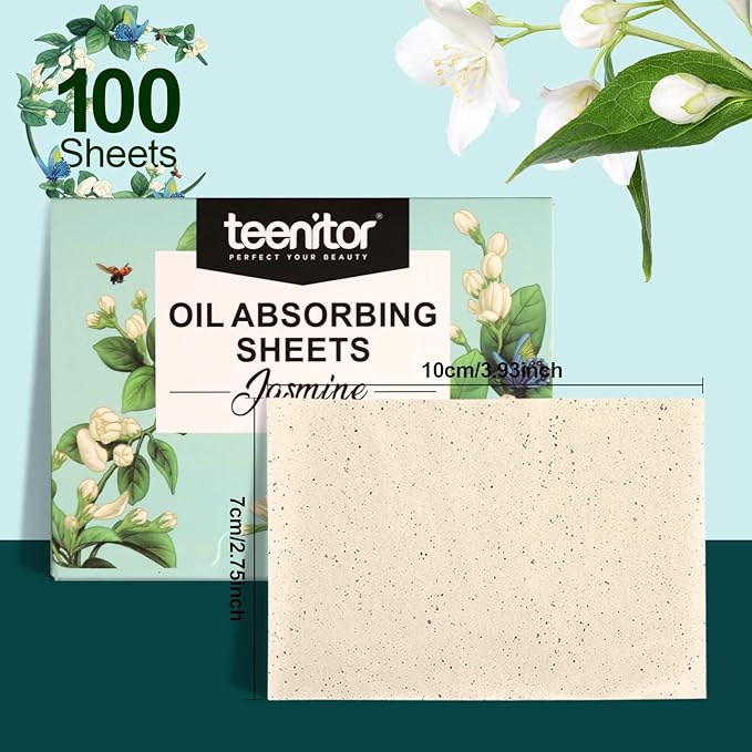 Teenitor Oil Blotting Papers for Face, 100 Sheets Jasmine Oil Blotting Sheets for Oily Skin, Oil Control Film Oil Absorbing Sheets for Face Men Women, Oil Absorbent Pads-GlimoraGlow