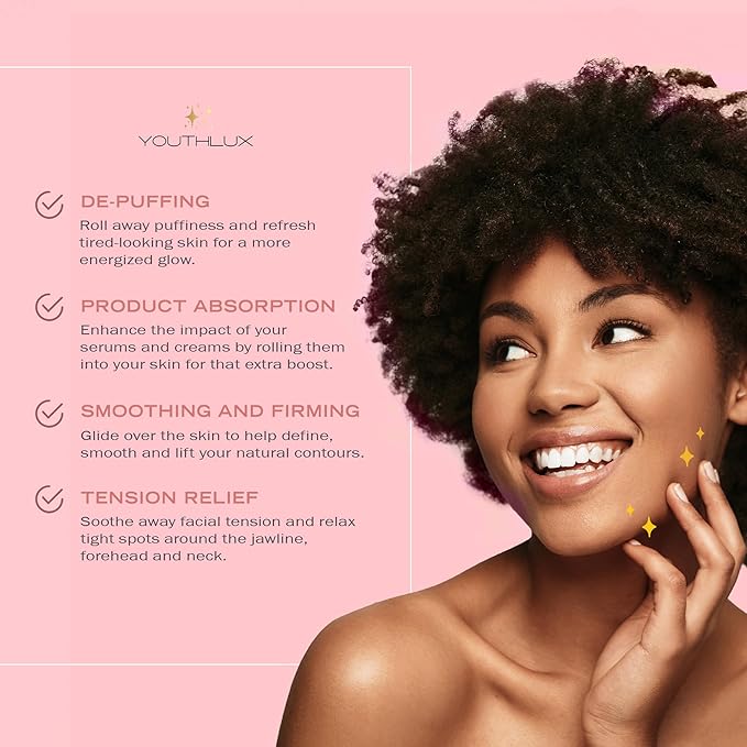 Radiance Roller - Germanium Stone Uplifting Face Beauty Massage Tool/Roller/Wand for Skin Tightening, De-Puffing, Sculpt/Lift, Anti-Aging | Uplift Face Roller, Facial Roller (Rose Gold)-GlimoraGlow