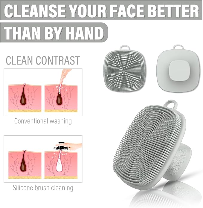 2 Pack Face Scrubber,Silicone Facial Cleansing Brush for Men & Women,Reusable Gentle Facial Waterproof Cleansing Skin Brush Exfoliating Scrubber for Sensitive Skin (Gray+Purple)-GlimoraGlow