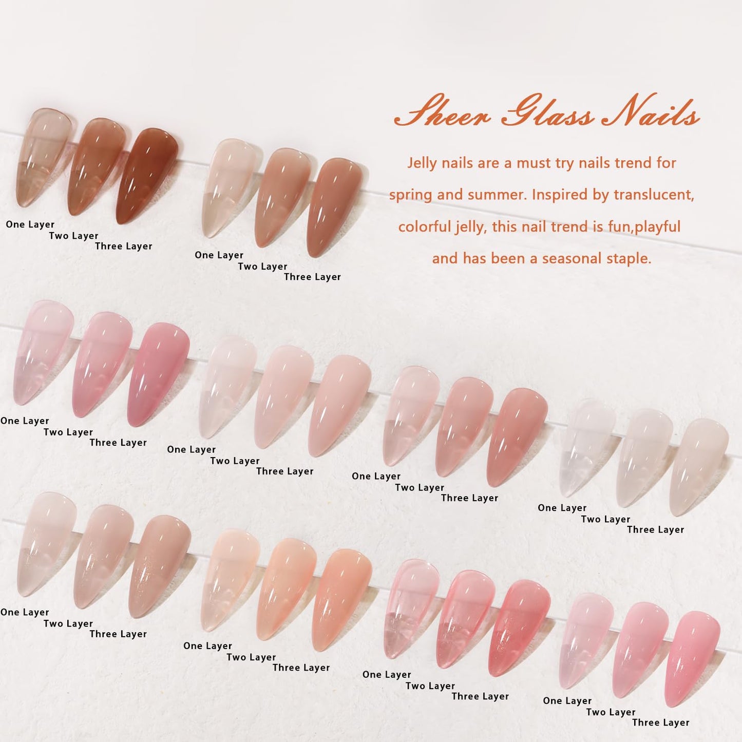 Jelly Nude Gel Nail Polish Set 10Pcs Neutral Skin Color Rose Maple Red Shimmer Gel Polish Kit Semi-Transparent Nail Polish Fall Nail Gel UV LED Soak Off Home DIY 7ml-GlimoraGlow