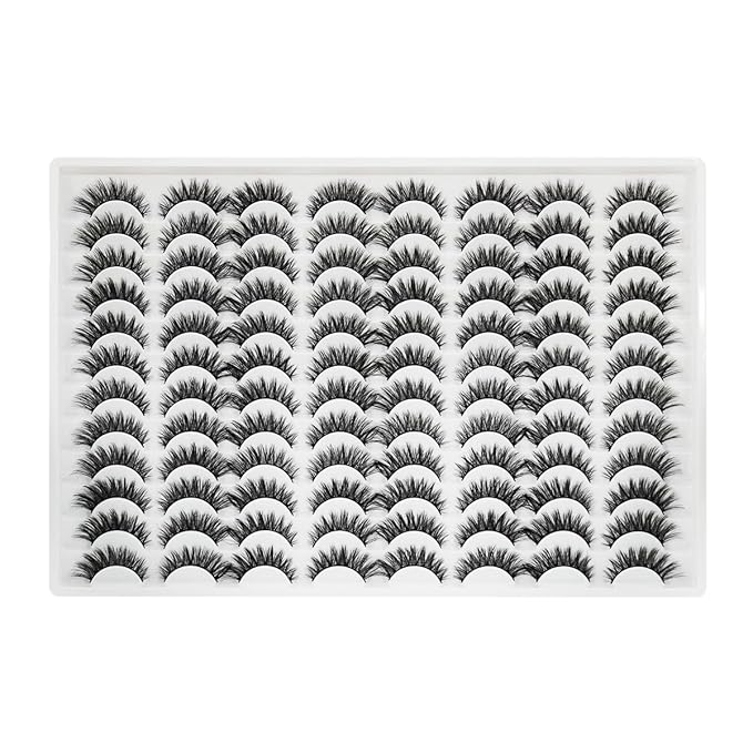 False Eyelashes 48 Pairs Faux Mink Lashes 14mm Wispy Lashes 3D Fluffy Cat Eye Lashes Pack Bulk Wholesale Strip Lashes(style 48-042)-GlimoraGlow