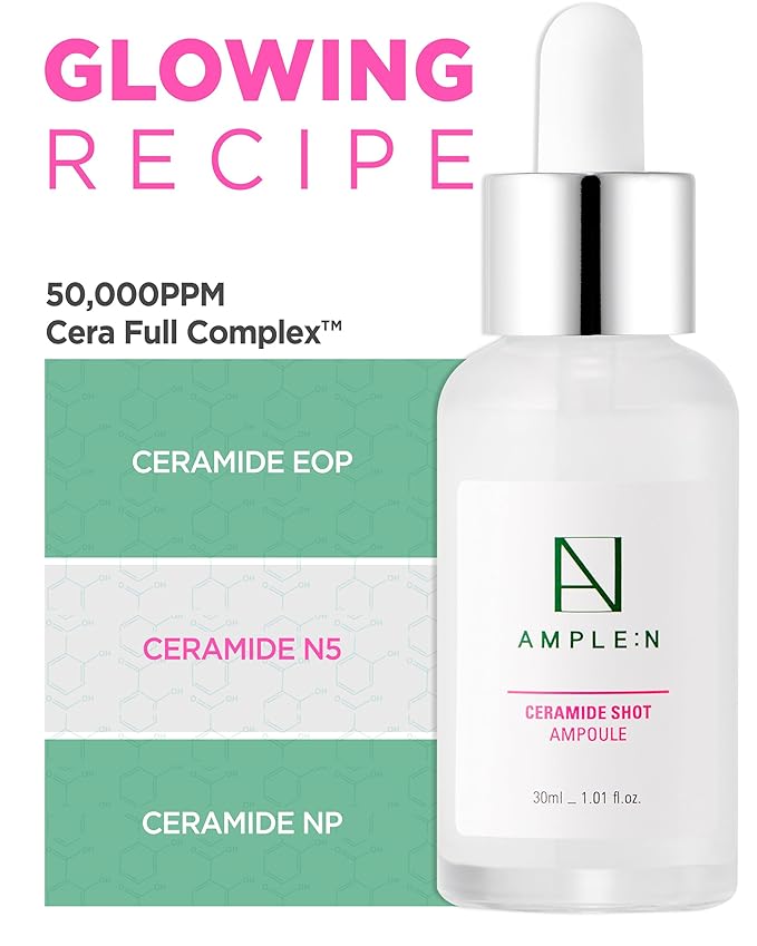 AMPLE:N Ceramide Shot Ampoule – Anti Aging and Hydrating Serum with Ceramide for Deep Moisturization – For Dry & Rough Skin to Reduces Wrinkles & Repairs Skin, 1.01 fl.oz.-GlimoraGlow