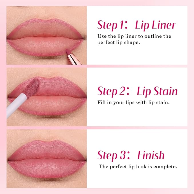2-IN-1 Lip Liner and Lip Stain, High Pigmented Long Lasting Velvet Lip Tint, Well-Defined Lipliner, Weightless Waterproof Not Animal Tested, Matte Finish Makeup-GlimoraGlow