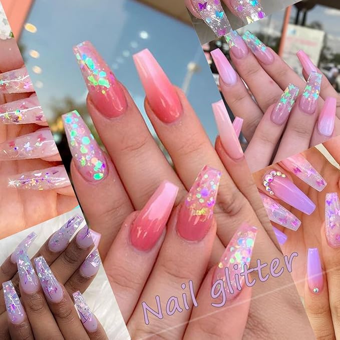 12 Grids Flaky Nail Art Glitter Sequins 3D Heart-Shaped Butterfly Ultra Thin Nail Art Sparkly Flake Designs Moon Stars Decorations Nail Glitter Sequins Suitable for Female Girl Nail Art Techniques-GlimoraGlow