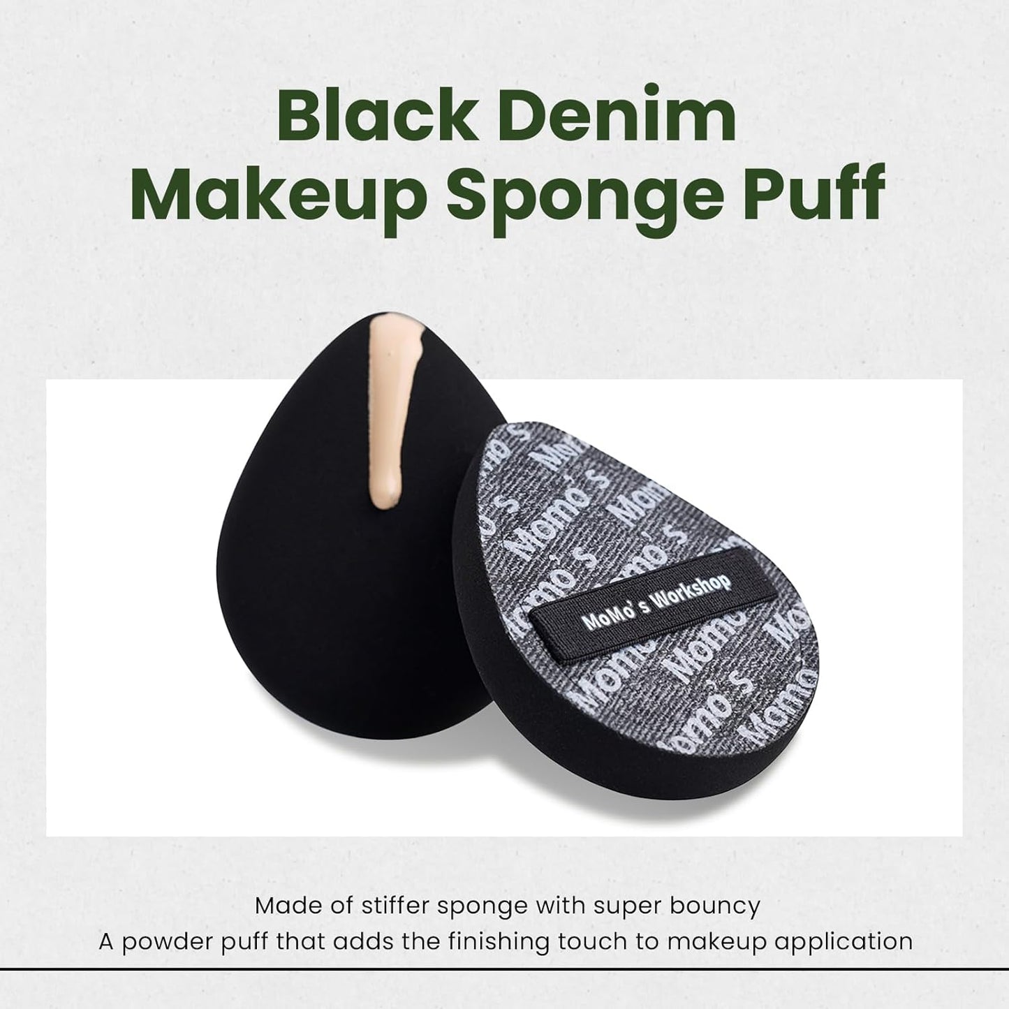 Black Denim Makeup Sponges,Blender Sponges for Foundation & Concealer, Non-Absorbent Rubycell, Large Beauty Sponge,Makeup on Details Targeted, Travel Friendly & Reusable,2pcs-GlimoraGlow