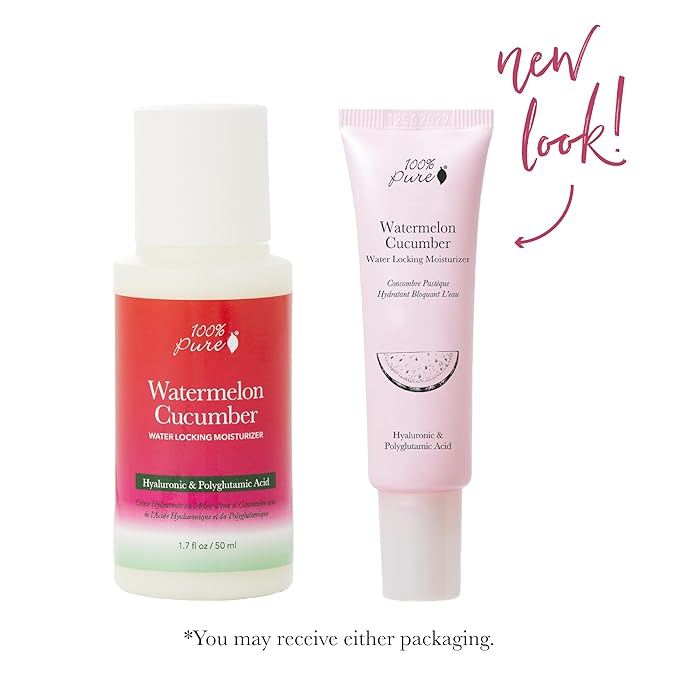 100% PURE Watermelon Cucumber Water Locking Moisturizer Natural Facial Hydration Boost with Hyaluronic Acid Replenishing Anti Aging Face Cream & Quenching Dry Skin Care Vegan - 1.4 fl oz-GlimoraGlow