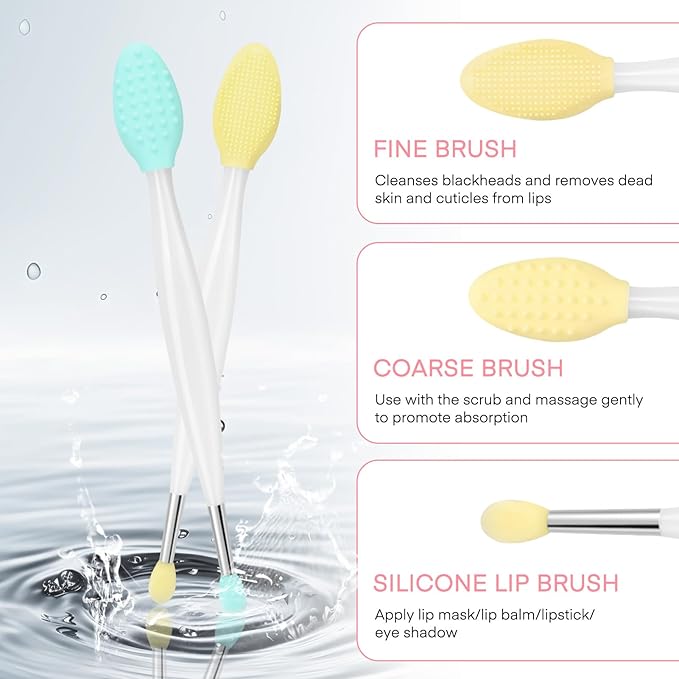 Unaone Lip Scrub Brush - 3 PCS Dual-ended Lip Scrubber Exfoliator and Silicone Lip Brush, 3-in-1 Silicone Lip Scrub Tool Lip Mask Applicator, Gentle Exfoliator & Applicator for Soft-GlimoraGlow