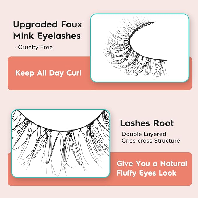 Natural Lashes Wispy False Eyelashes 10mm Short Lashes 3D Volume Strip Lashes Fake Eyelashes Siligli Lashes Thin Band Curly Eye Lashes Pack 10 pair-GlimoraGlow