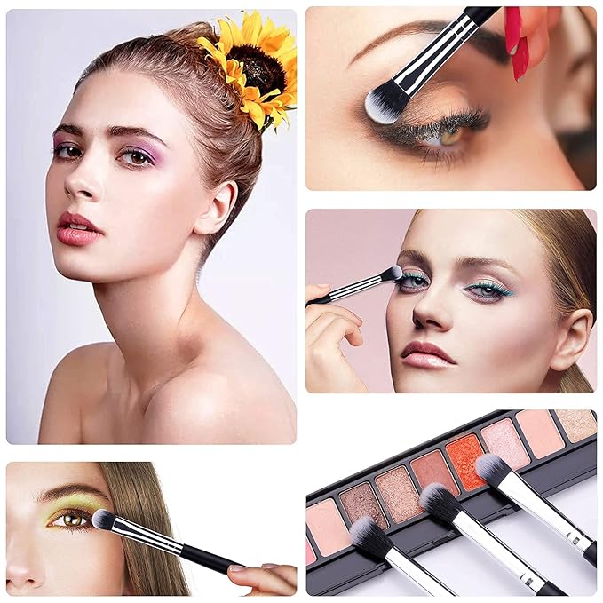 MSQ Eye Makeup Brushes 12pcs Eyeshadow Makeup Brushes Set with Soft Synthetic Hairs & Real Longer Wood Handle for Eyeshadow, Eyelash,Eyebrow, Eyeliner, Blending, Conclear(Black)-GlimoraGlow