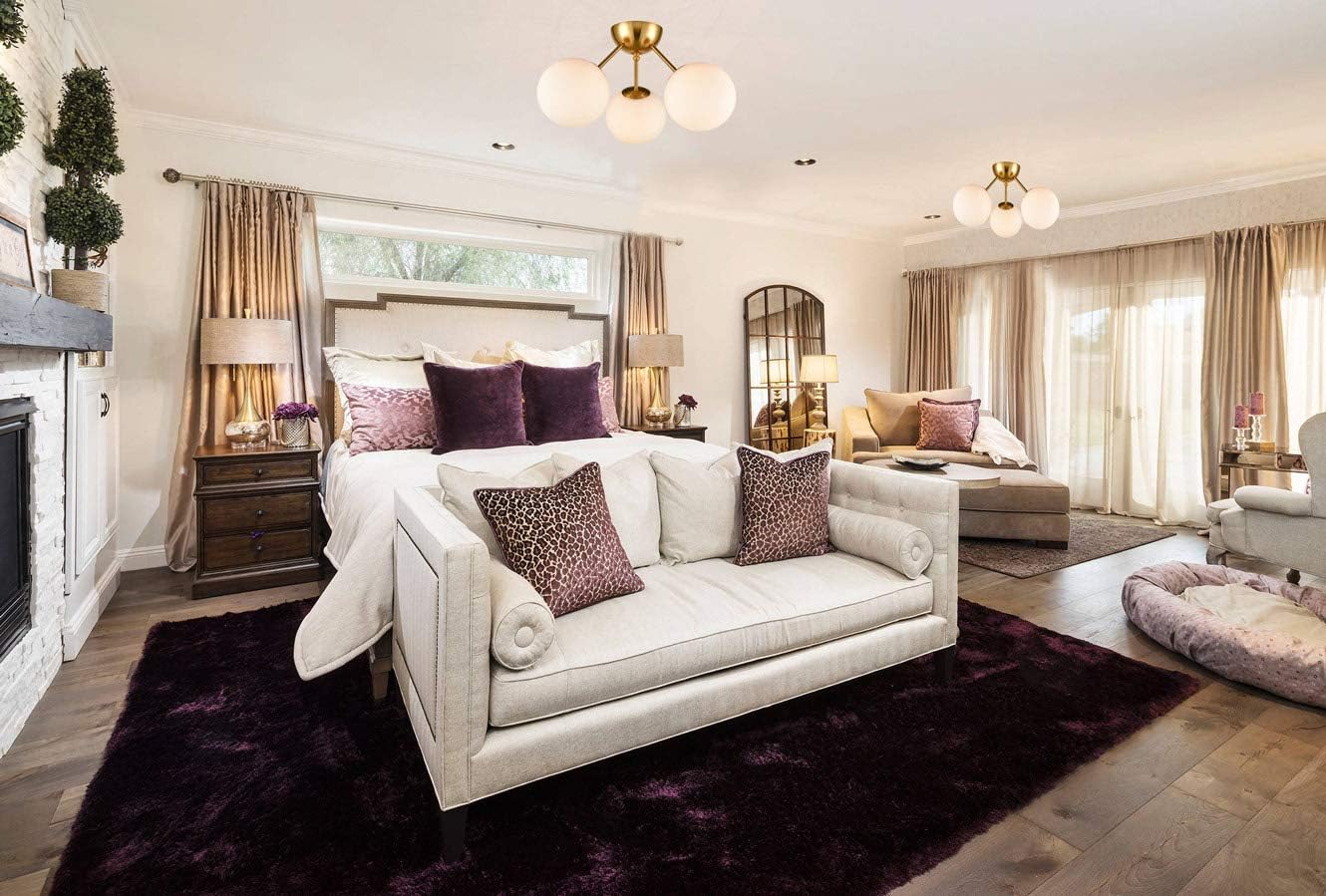 HOLKIRT Classic Mid Century Modern Globe Semi Flush Mount Ceiling Light Sputnik Chandeliers,White Frosted Glass Gold Finished for Living Room Dining Room Bedroom 3- Light