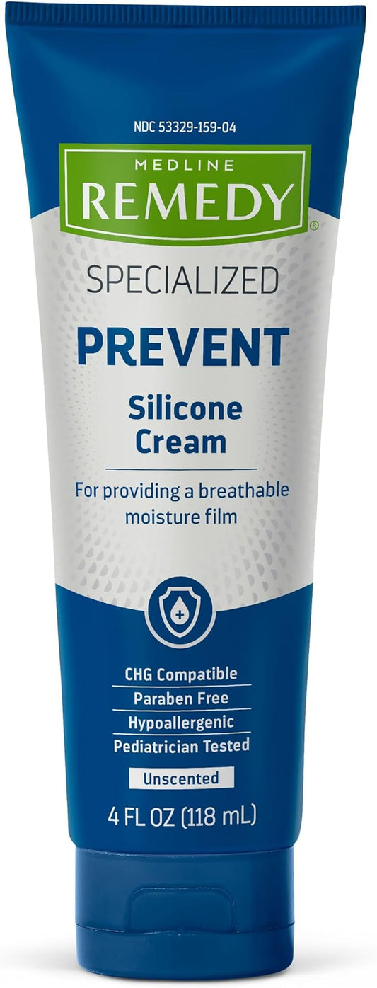 Medline Remedy Specialized Silicone Cream, Unscented (4 fl oz), Gentle Breathable Film for All Ages, Paraben-free and Hypoallergenic Skin Care, Barrier for Dry Cracked Skin-GlimoraGlow