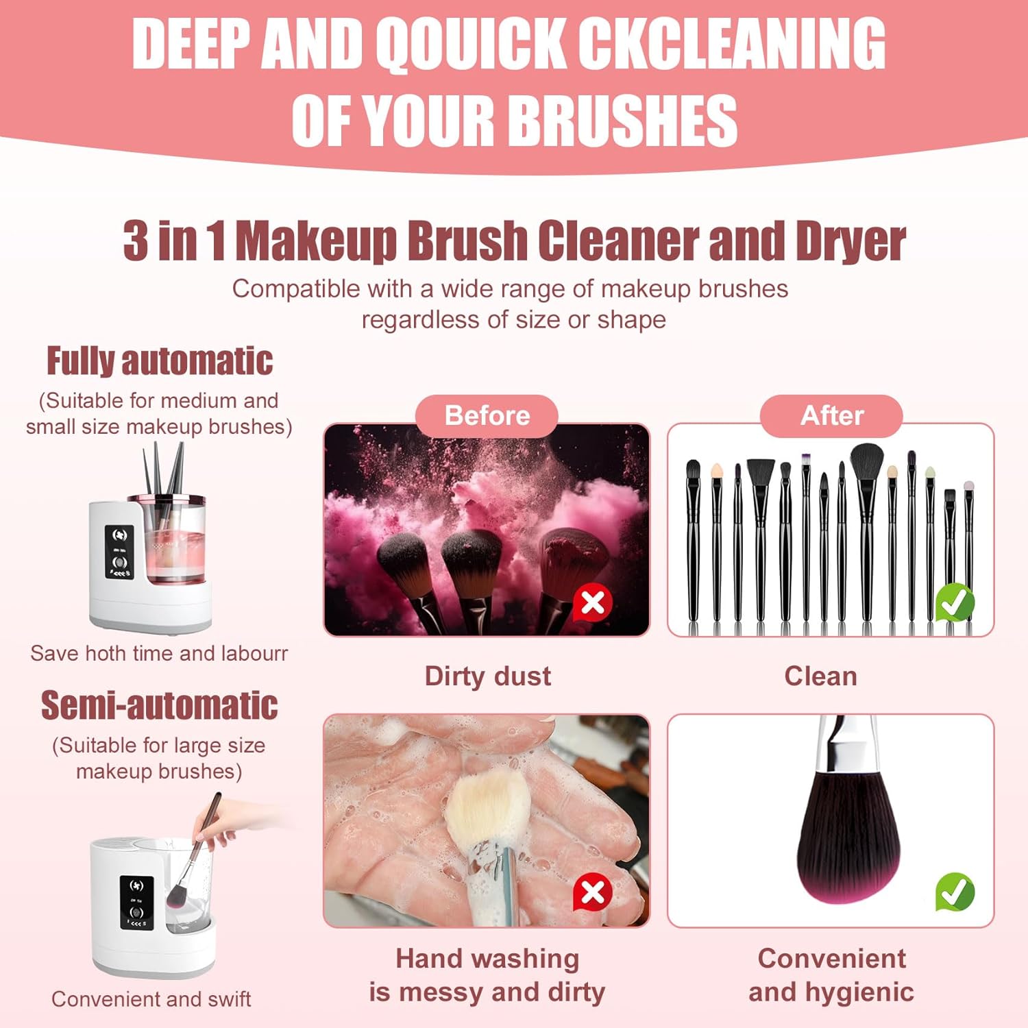 3 IN 1 Electric Makeup Brush Cleaner Machine, With Make up Brush Dryer- USB Makeup Brush Cleaner. Automatic Washer Cosmetic Brushes Cleaner Tool for All Size Beauty Swirl Cosmetic Brush Cleaner (XL)-GlimoraGlow