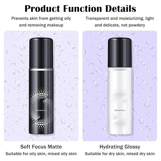2PCS Makeup Setting Spray for Face,Waterproof Setting Spray for Makeup,Long Lasting Oil Control Finishing Holding Face Mist,Refreshing Hydrating Glossy and Matte Fixing Facial Mist Make Up Set A3-GlimoraGlow
