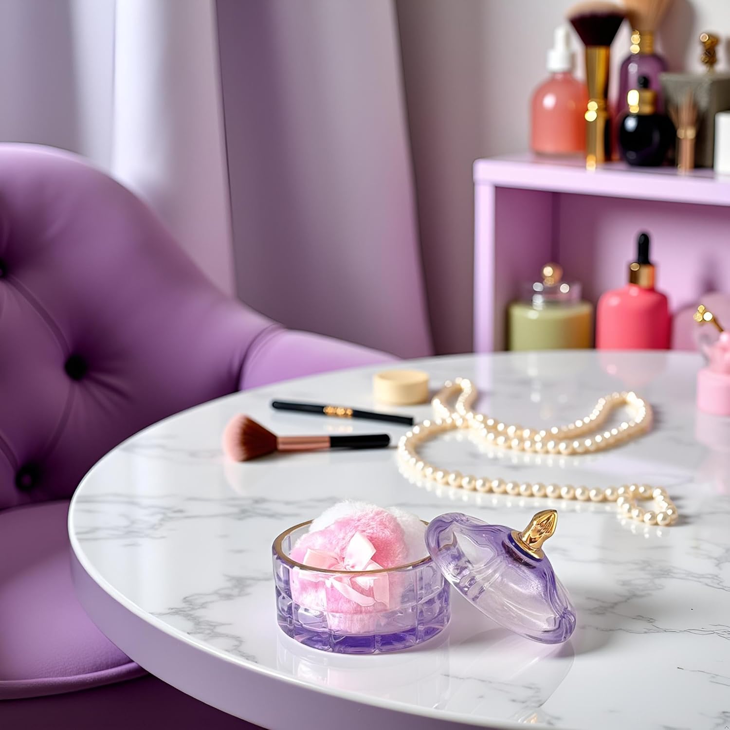 Body Powder Puff and Container - Glass Dusting Powder Container with 2 Soft Puffs Vintage Powder Puff Case for Women & Girls (3.94x3.94x3.94 H in) - GRB011-Purple-GlimoraGlow