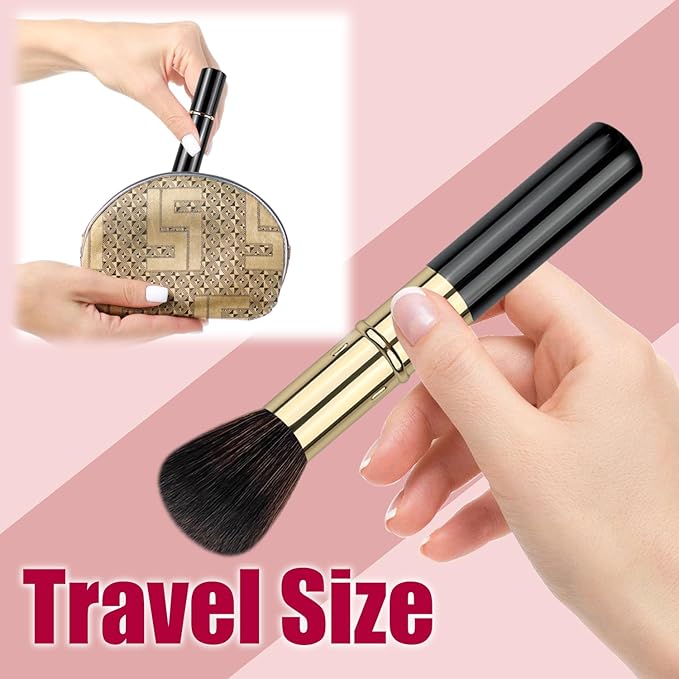 Retractable Makeup Brush, Travel Kabuki Powder Brush, Retractable Blush Brush, for Blush, Bronzer, Buffing, Highlighter Flawless Powder Cosmetics, Travel Friendly-GlimoraGlow