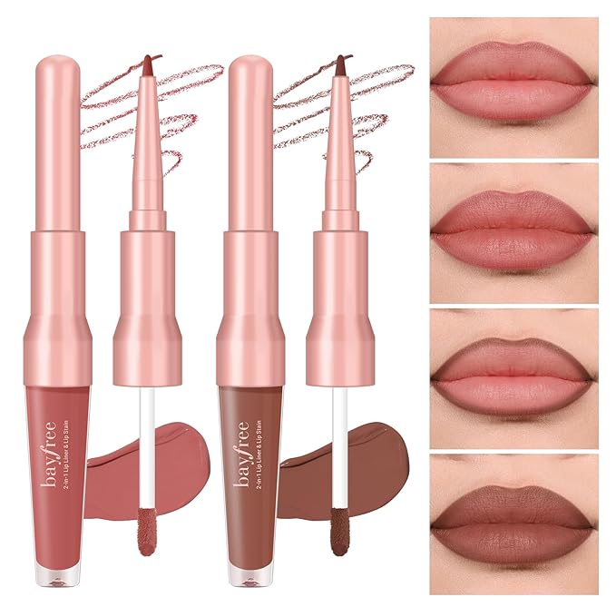 2 PCS Lip Liner and Lip Stain Combo Set, High Pigmented Long Lasting Velvet Lip Tint, Well-Defined Lipliner, Weightless Waterproof Not Animal Tested, Matte Finish Makeup-GlimoraGlow