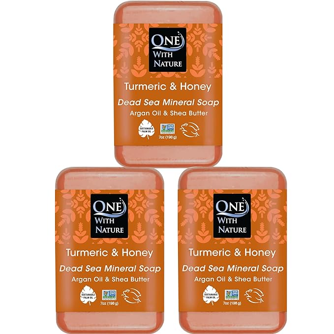 One With Nature Dead Sea Salt Turmeric Soap 7oz 3-Pack – Purifying and Exfoliating Soap Bar with Dead Sea Minerals and Honey for Face & Body, for Men & Women-GlimoraGlow