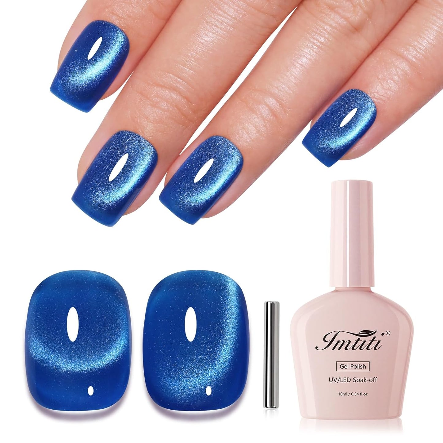 Imtiti Cat Eye Gel Nail Polish, Dark Blue Holographic Magnetic Crystal Nail Gel Polish With Magnet Glittery Galaxy Spring Summer Kit Soak Off UV Led 10ML-GlimoraGlow